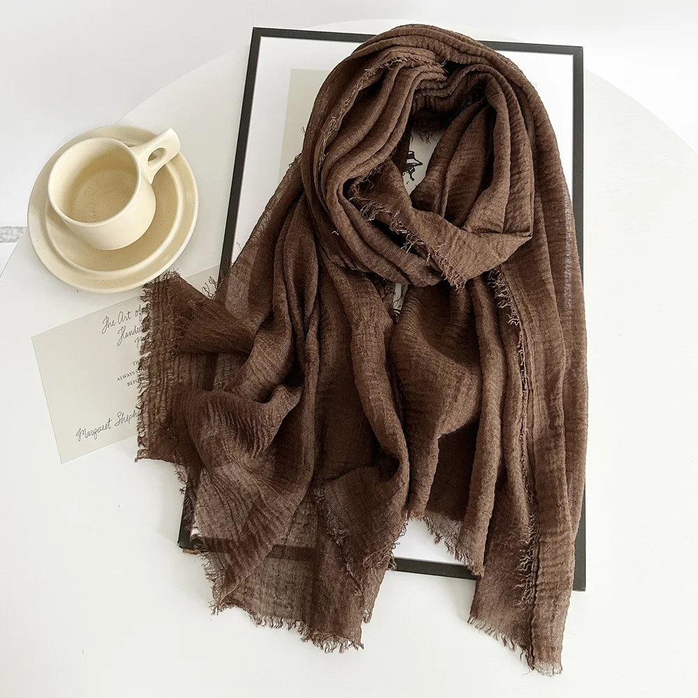 Image of Solider Baumwoll-Leinen-Schal für Damen, Vintage Retro Langer Schal für Herbst und Winter Partys