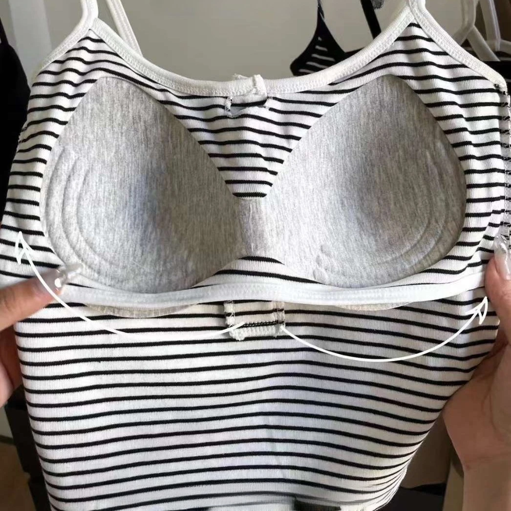 المرأة مخطط زر بروتيل تانك القمم مع وسادة الصدر التخسيس ملابس داخلية القطن مضلع الظهر الجمال قطعة واحدة سترة