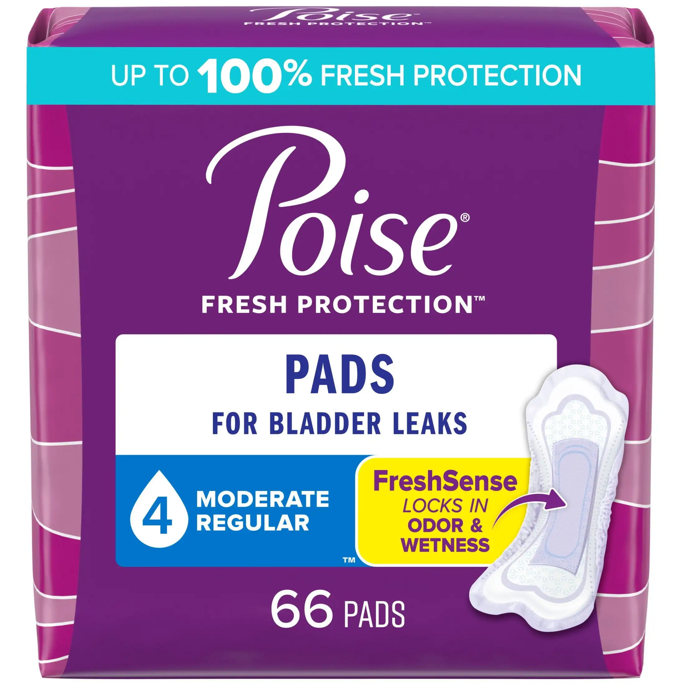 

Incontinence Pads for Women, 4 Drop Moderate Absorbency, Regular Length, 66 Count