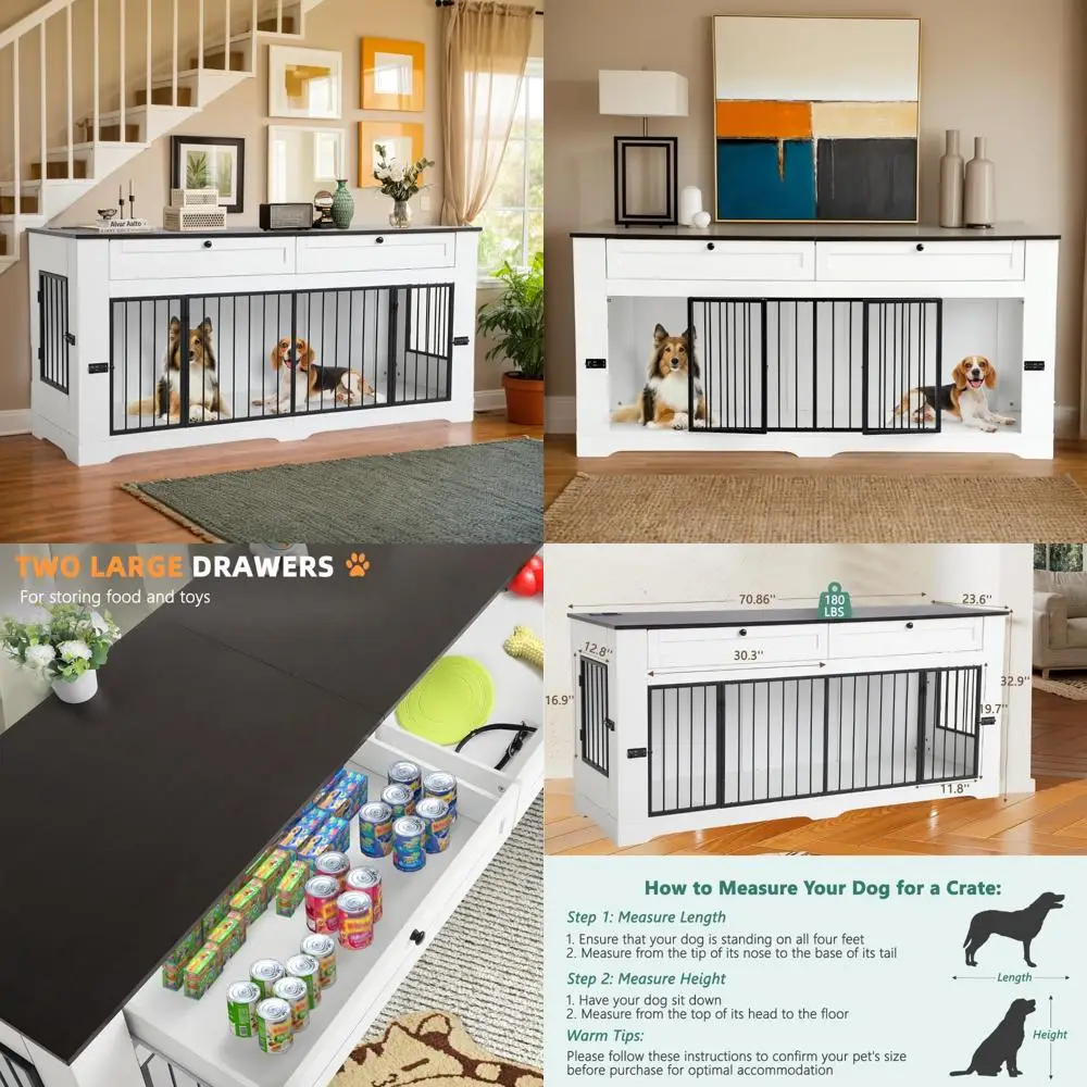 بيت كلب مزدوج خشبي قوي مع مساحة تخزين للكلاب متوسطة الحجم #1