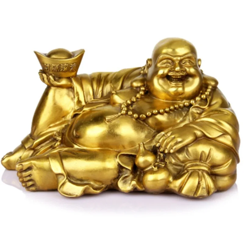 Golden Sitting Maitreya che ride Buddha Statue sculture figurine ornamenti Feng Shui Garden Home Decoration Statue di Buddha