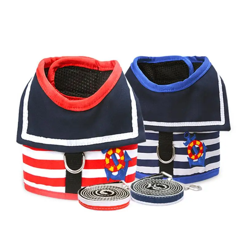 Pet Dog Clothes Soft Breathable Navy Style Leash Set for Small Medium Dogs Chihuahua Puppy Collar Cat Pet Dog Chest Strap Leash