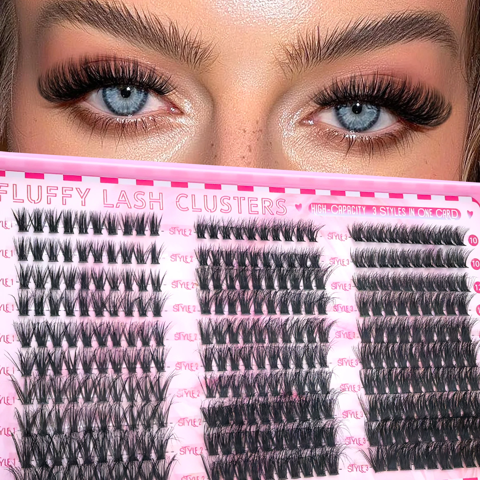 300PCS/40D60D80D Gemengde stijlen 9-16 Gemengde lengtes D opgeklopt vakantie wimpers set, geschikt voor podium, feest, festival enzovoort.