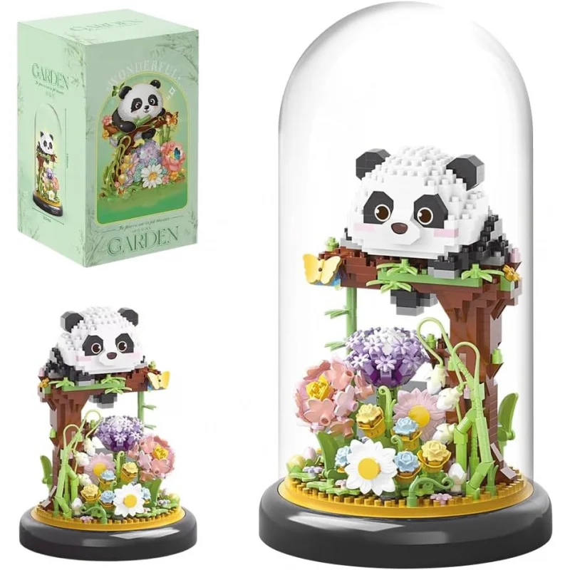 

MiniSet Panda Bouquet Blocks Kit 999 Pieces Flower Building Toy Sets with Dustproof Dome