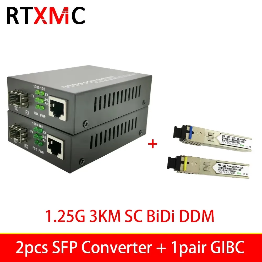 1Pair 1.25G SFP Module SC LC BIDI DDM 1000M SingleMode 20KM Media Converter Transceiver OpticalFiber FTTH Switch POE MC 1G Gigab