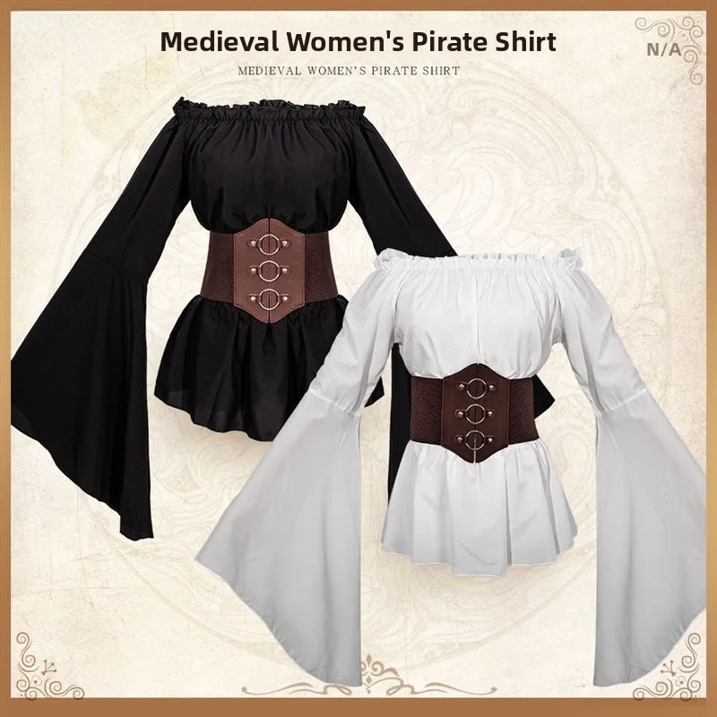 

Medieval Pirate Women's Long Sleeve Shirt Stage Performance Costume Renaissance Ladies Fashion Halloween Theme Ethnic Wear