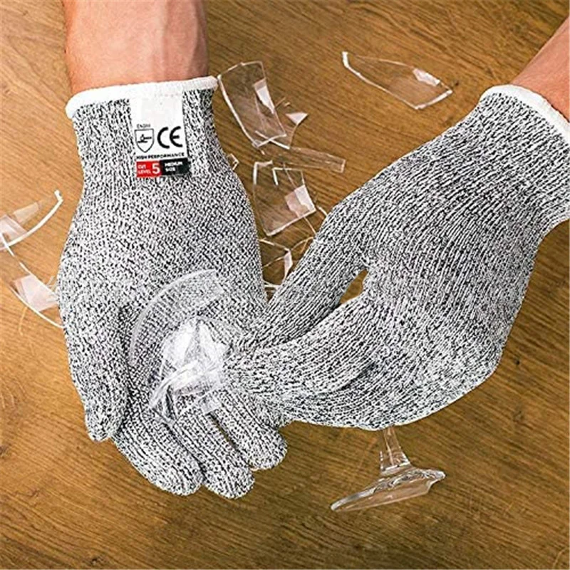 HPPE Cut Resistant Gloves Grade 5 Glass Factory Protective Abrasion Resistant Safety Gardening Kitchen Butchery Fishing Gloves