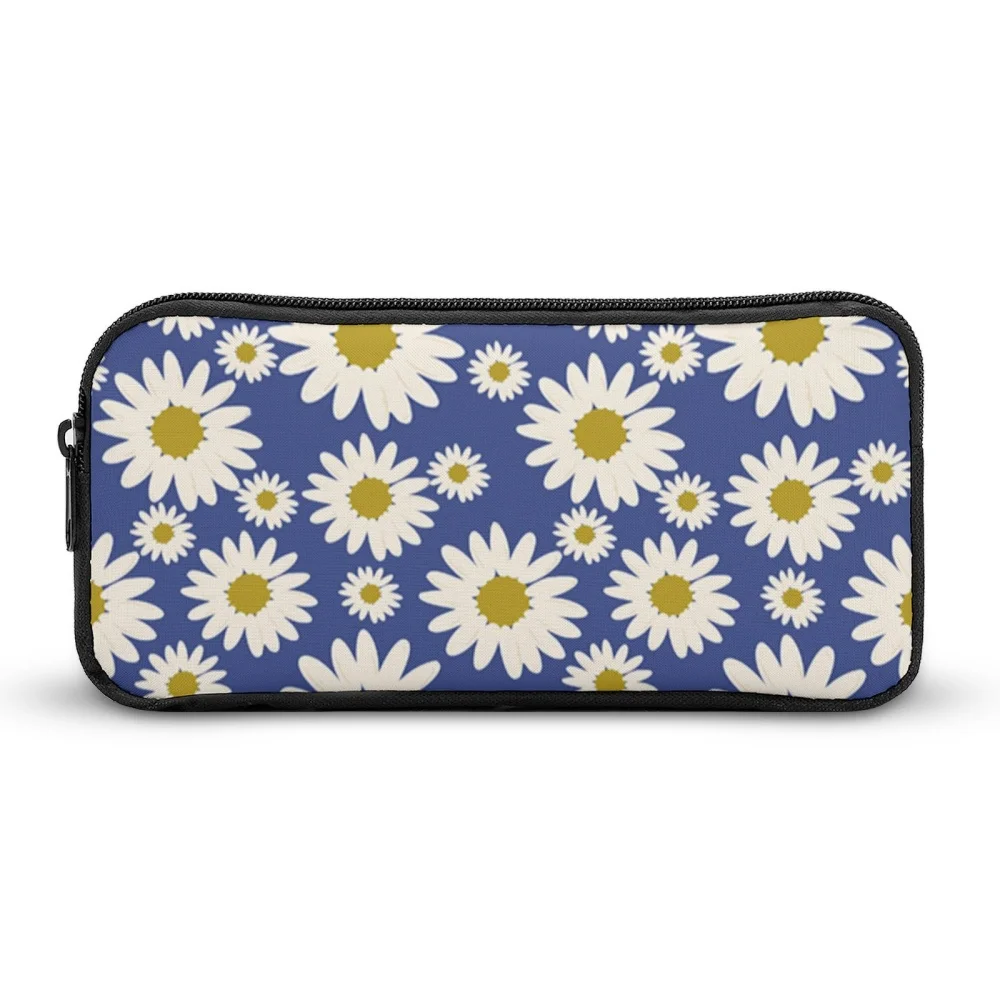 

1PCS Cartoon Blue Background Daisy Pattern Black Pencil Case, Large Capacity, Sturdy & Durable, Suit for Pen Case, Easy To Carry