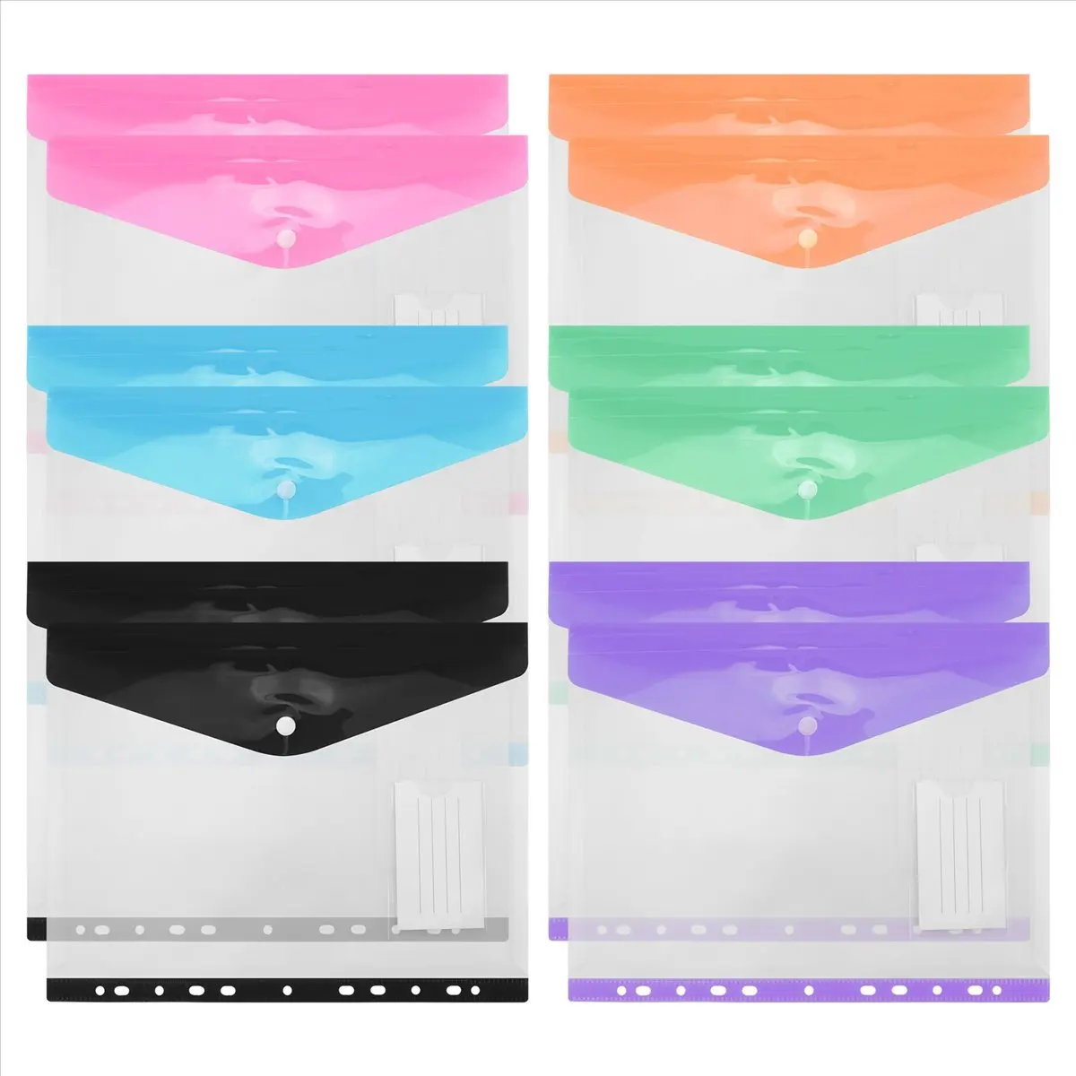 A45I 12Pack A4 Plastic File Folder,Expandable A4 Expandable Punched Pockets for A4 Folders,with Snap Closure and Label Pocket