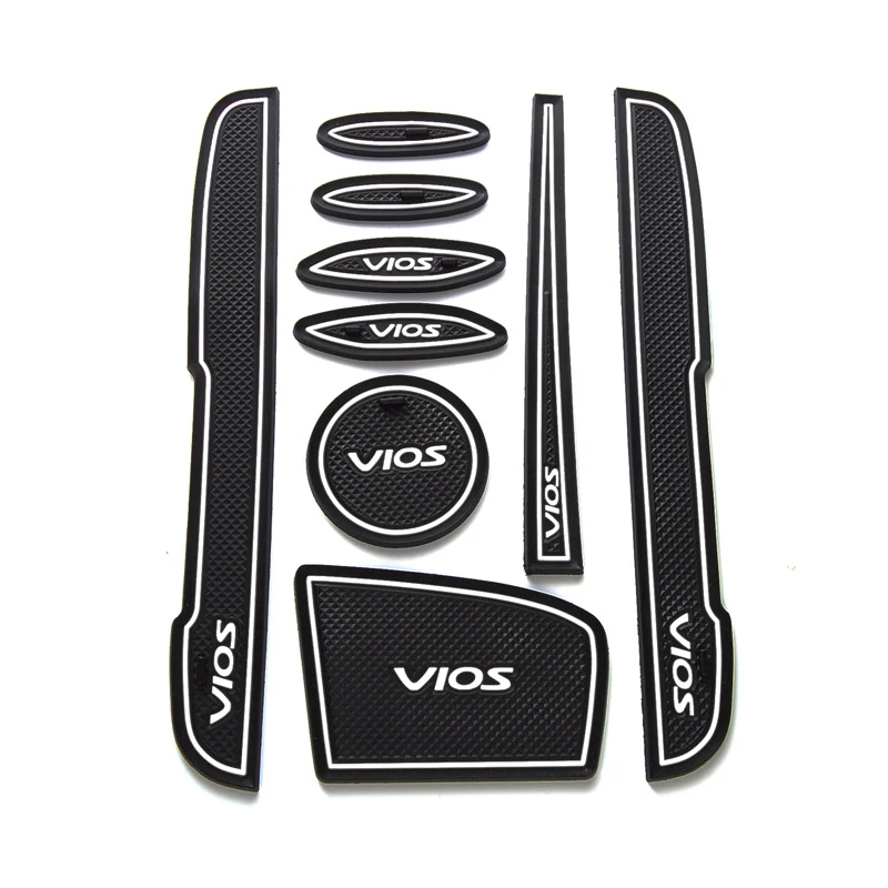 9 pcs Car rubber anti-slip mat coaster Door Slot Mat Set For Toyota VIOS 2014 2015 2016 accessories