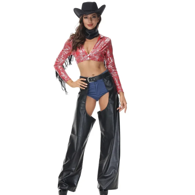 

Gothic Sexy Cowgirl West Cowboy Cosplay Costume for Adult Women Retro Hippie Uniform Tassels Top Suit Carnival Fancy Costumes