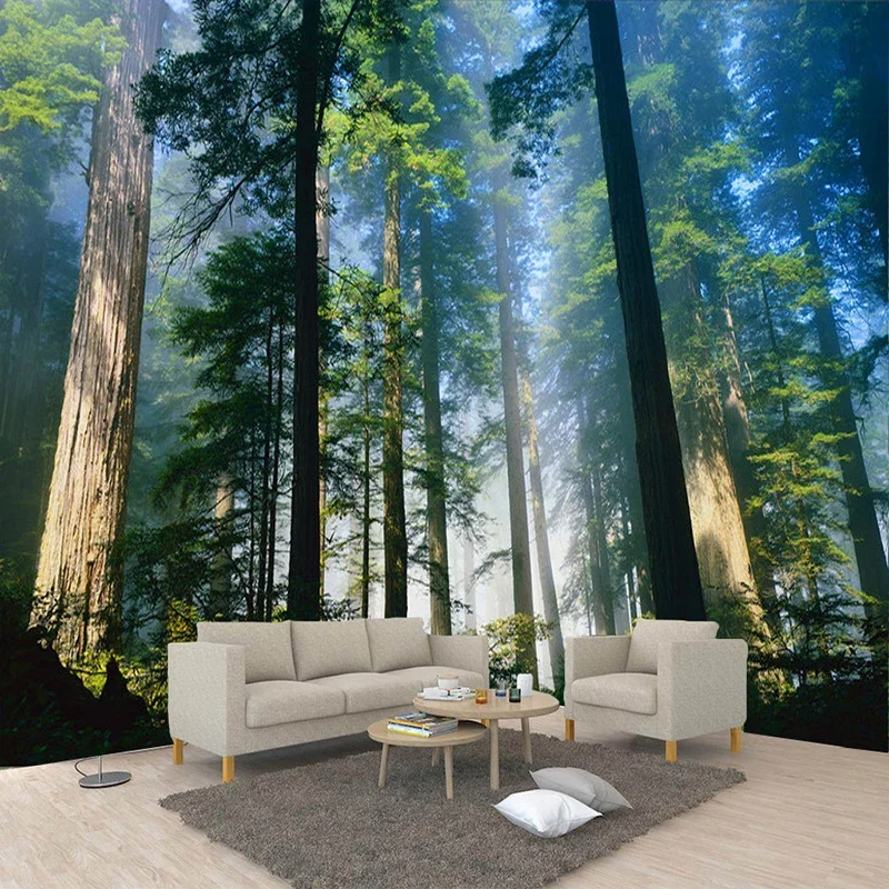 Custom 3D Wall Murals Wallpaper Nature Fog Towering Trees Forest Sunshine Photo Wall Paper Living Room Mural Papel De Parede 3D