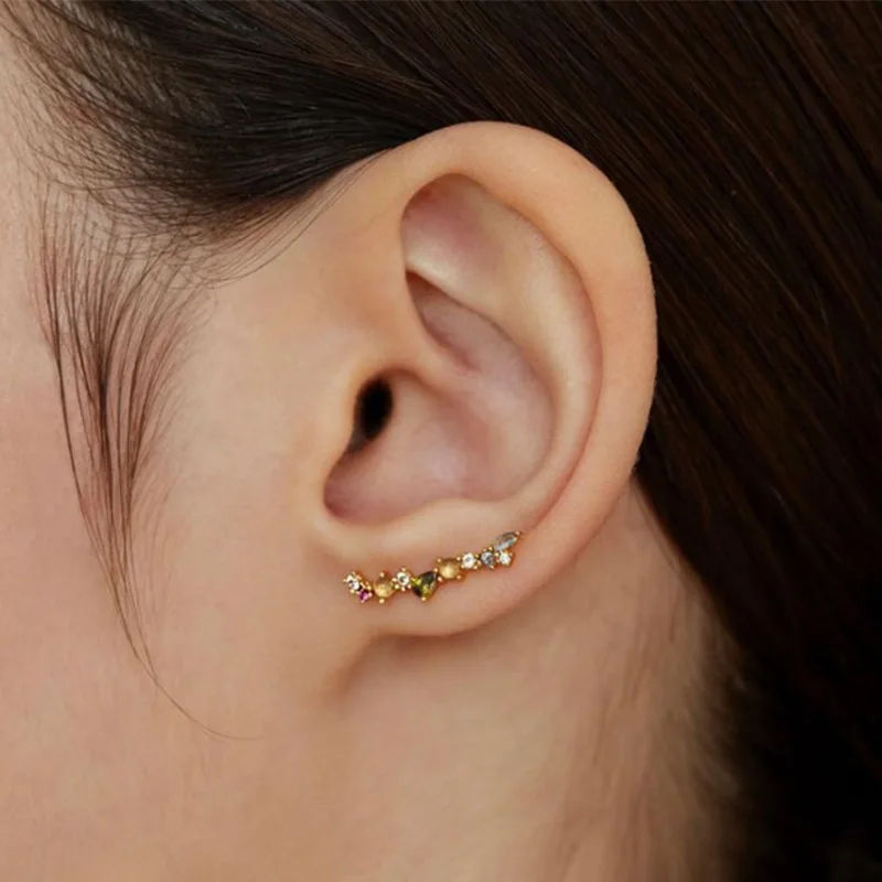 ANDYWEN 100% 925 Sterling Silver Gold 18mm Climber Stud Earring Fine Thread Ear Pin Luxury Crystal CZ Zircon PiercingJewelry