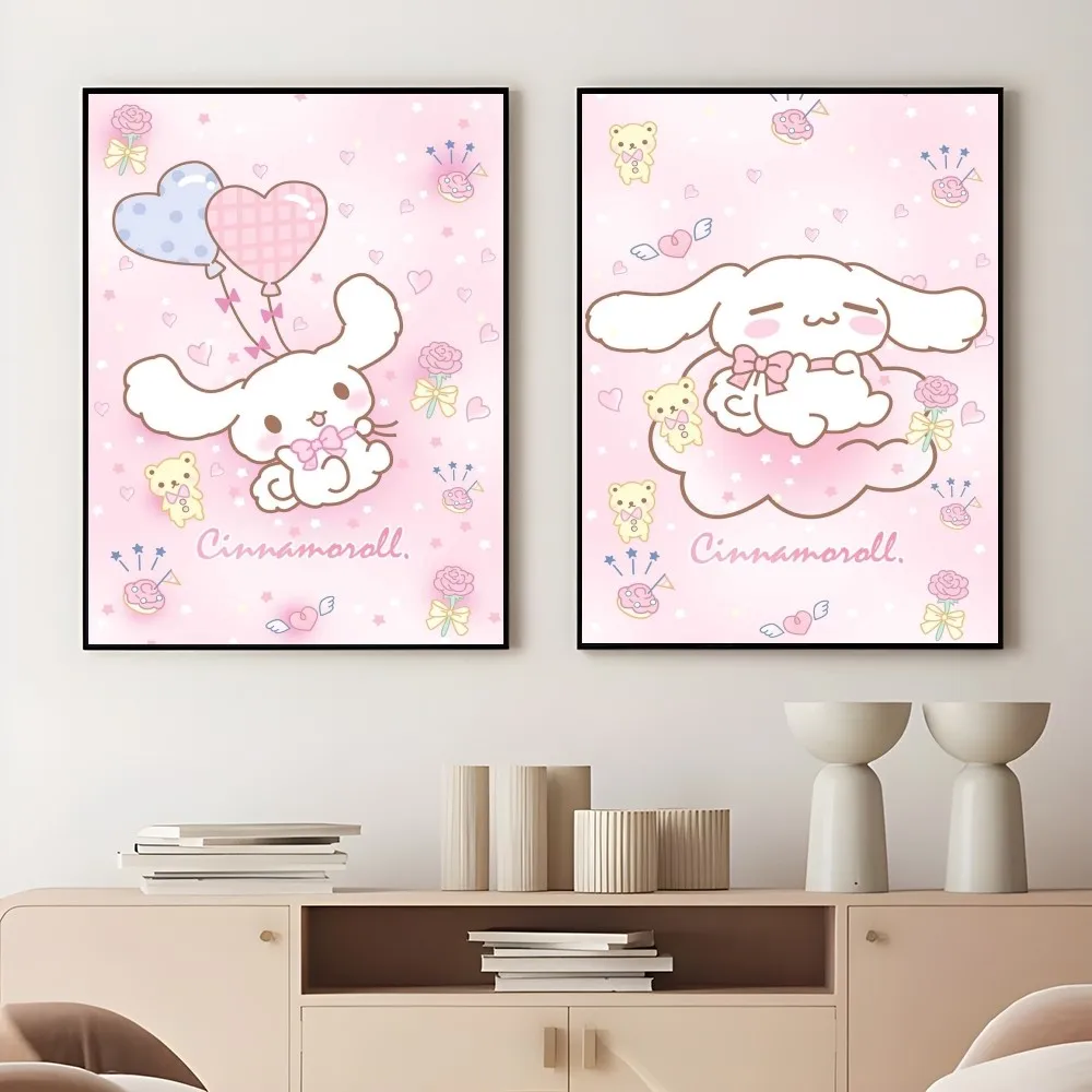 Cartoon Cute Dog Print Cinnamoroll Poster Sticky Wall Art Printing Waterproof Home Living Bed Room Bar Aesthetic Decor