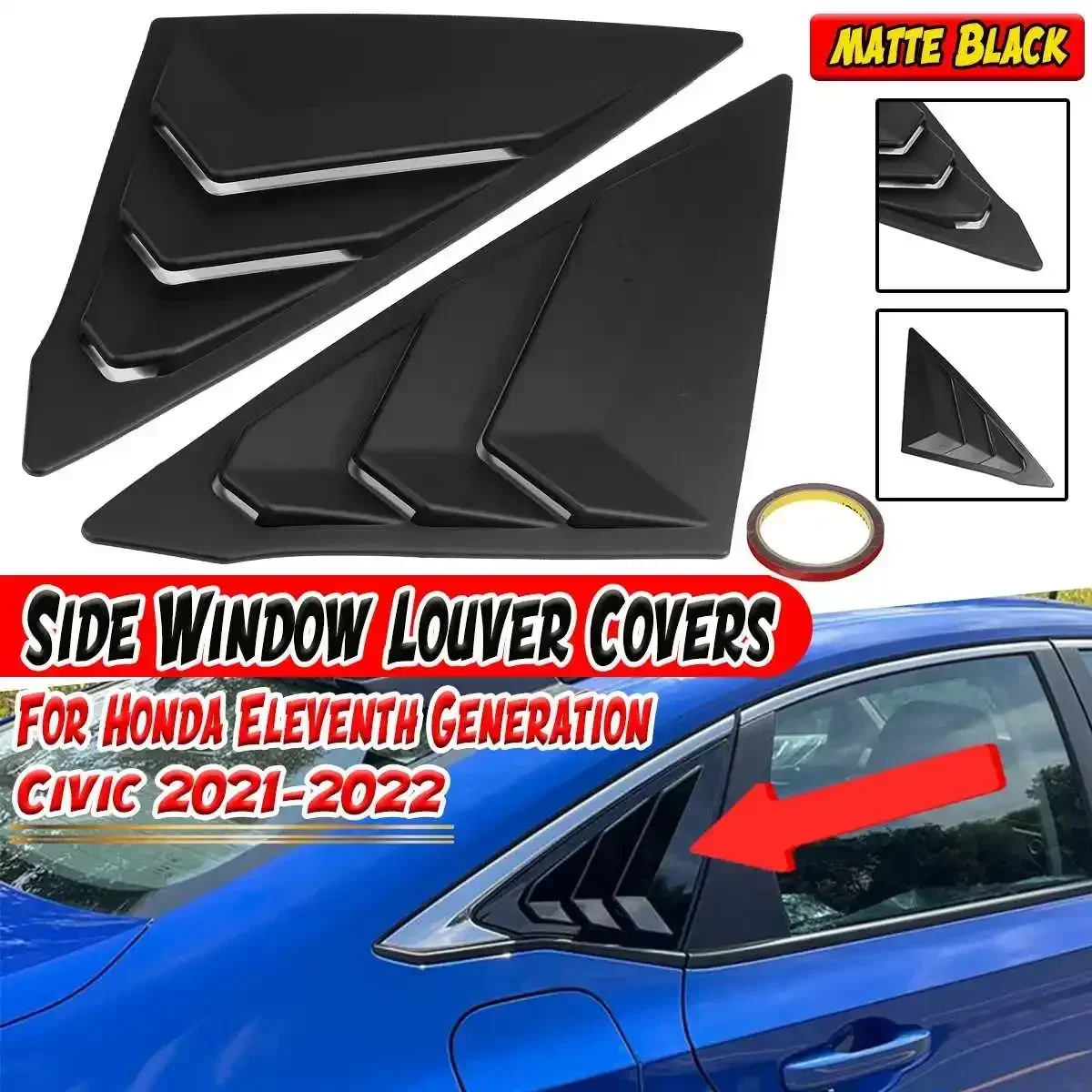 2021 2022 Car Louvers Spoiler Panel Rear Side Window Air Quarter Window For Honda For Civic 11th Generation 2021-2022 Body Kit