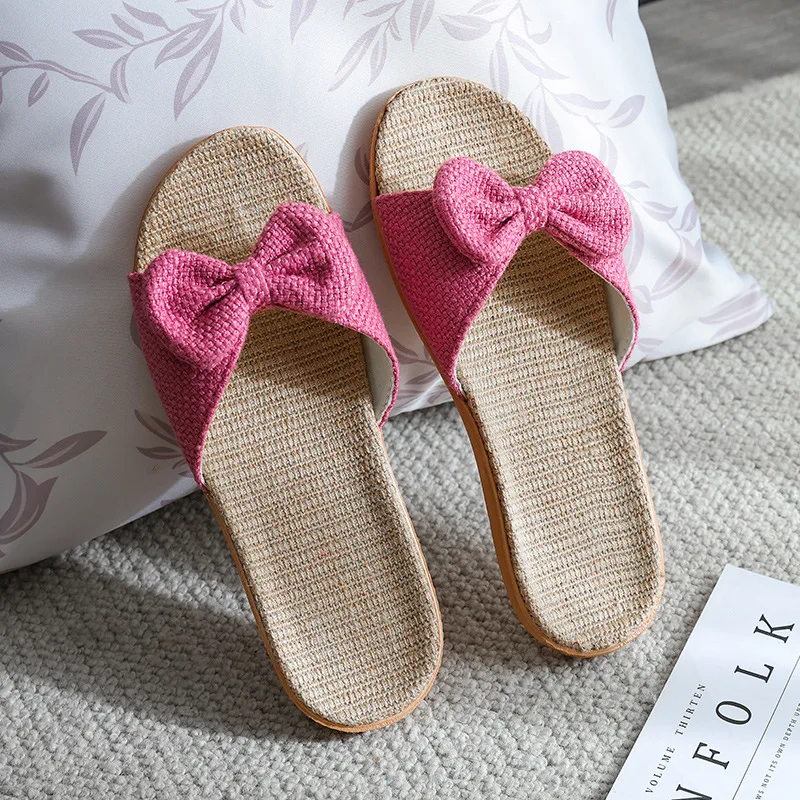 Jarycorn 2023 New Products Casual Linen Slippers One Word Ladies Summer Indoor Mute Home Non-Slip