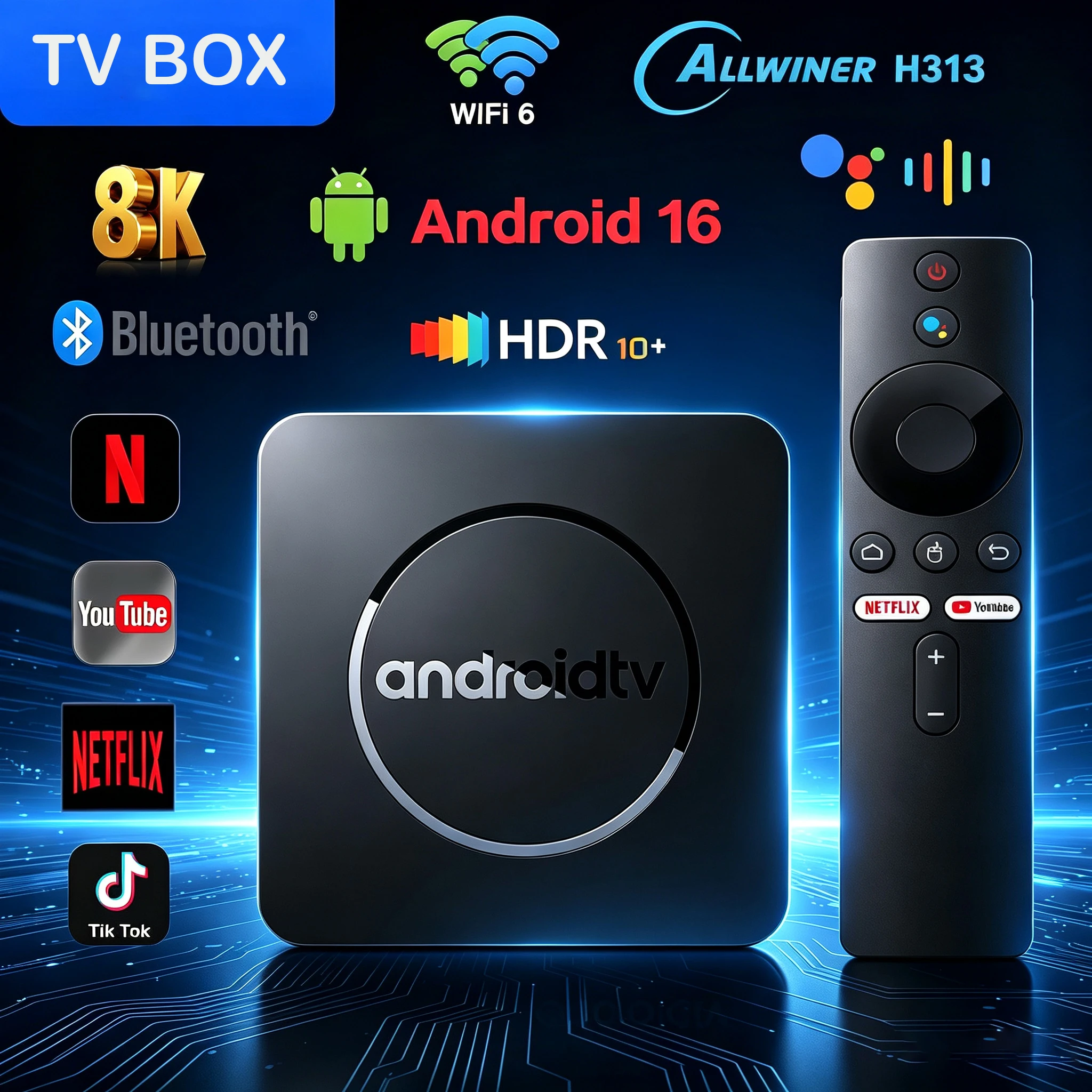 Smart Q10 8K Media Player TV Box Android16 Google Voice Assistant Allwinner H313 Storage Dual WiFi Bluetooth 6.0 TV Box 2026