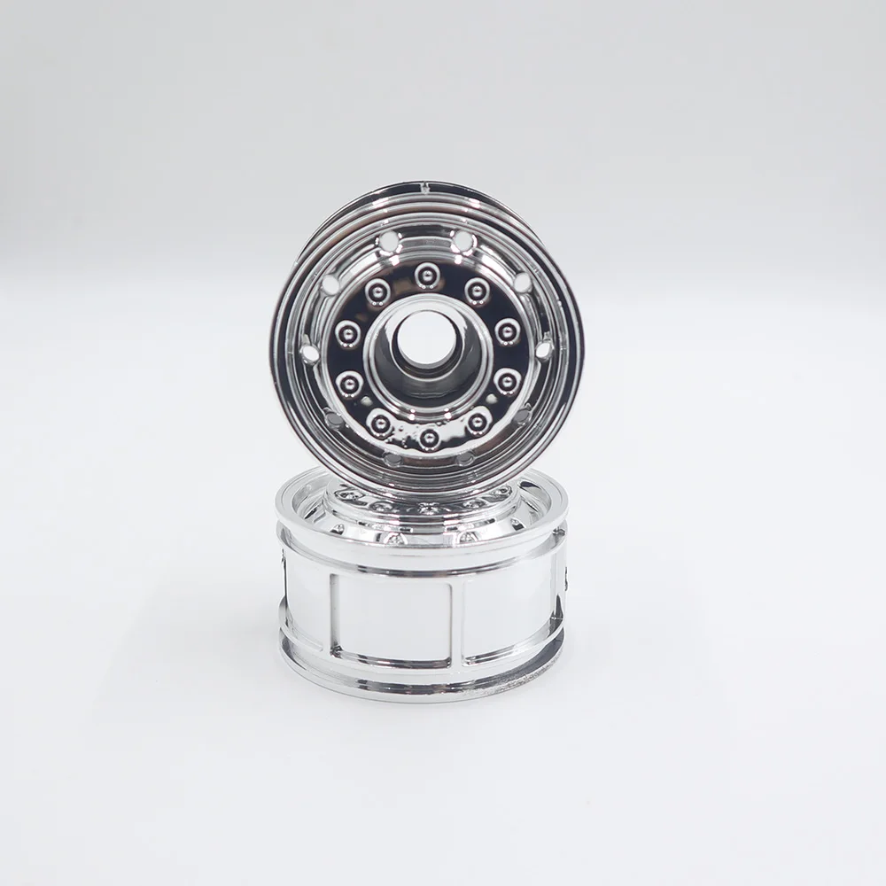 2 szt. Symulowane piasty przednich kół z tworzywa sztucznego, chromowane piasty kół do ciężarówki RC Tamiya 1/14, przyczepy, wywrotki, akcesoria DIY General Motors