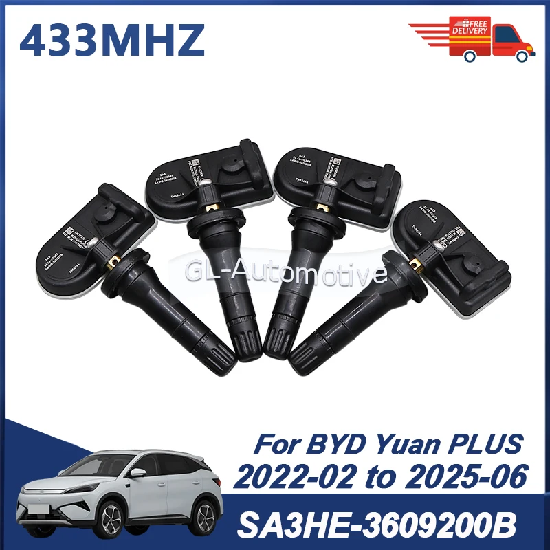 

Комплект из 4 датчиков давления в шинах TPMS для BYD Yuan PLUS 2022-2025, 433 МГц, SA3HE-3609200B