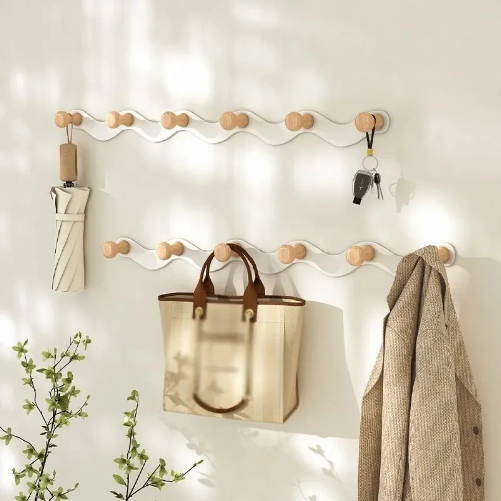 Wall Mounted Clothes Rack High Load Capacity 4/5/6/7/8 Hooks Non-marking Sturdy Installation Clothes & Bag Organiser