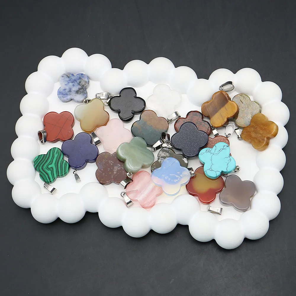 

Classic Four-Leaf Clover Shape Natural Stone Pendant 23x26mm Green Aventurine Sodalite Single-Hole Charm Jewelry Accessory 3pcs