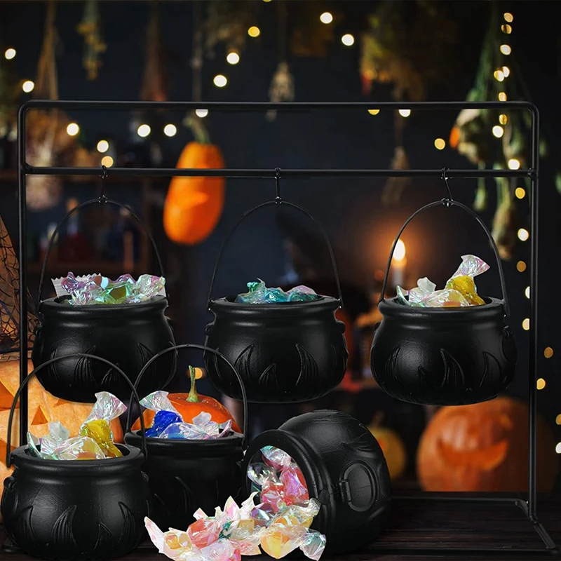 Halloween Cauldron Decor,9Pcs Cauldron Pot, Witches Cauldron Serving Bowls On Rack, Halloween Candy Bowl Candy Holder