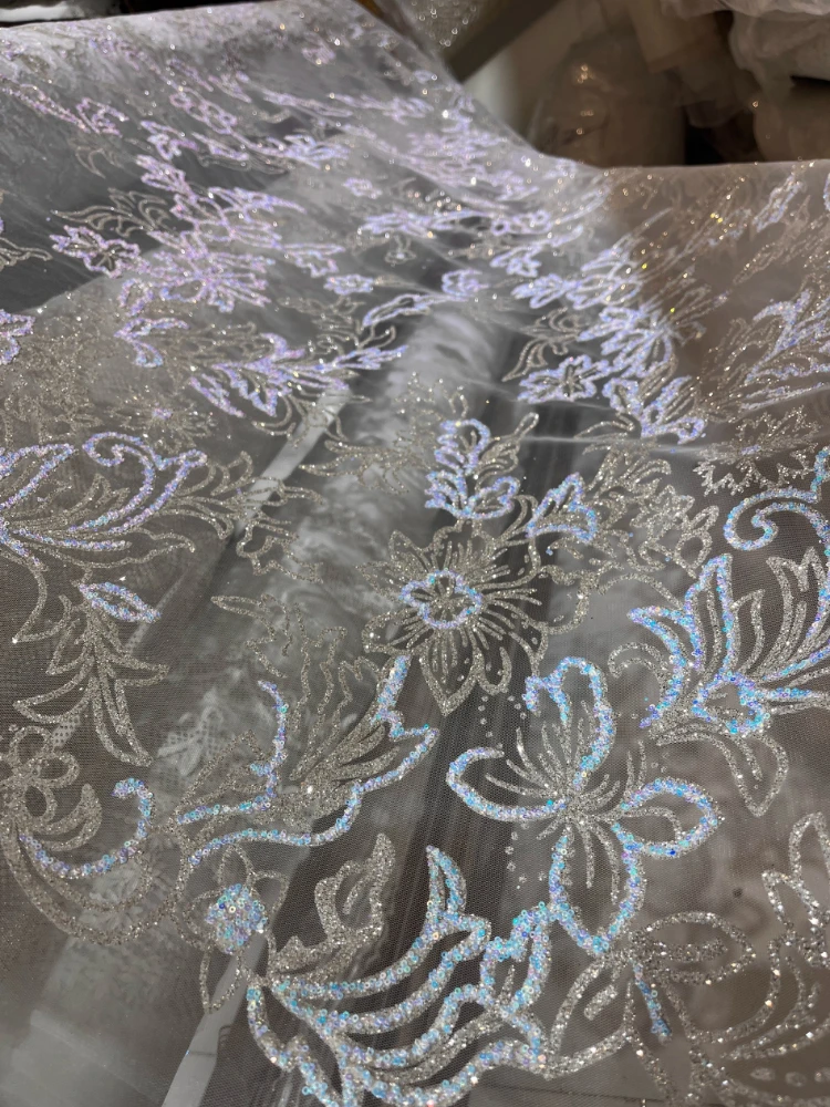 

Embroidered Sequin Lace Mesh Fabric for Perspective Wedding Evening Dress Design Fashion Cloth Diy By The Meter Sewing Material