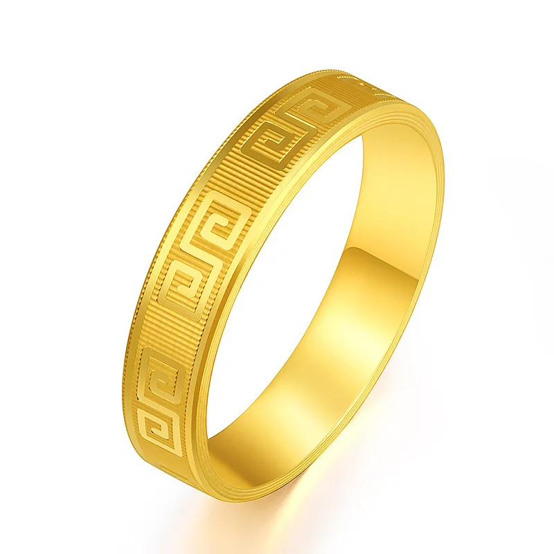 24K 9999 Pure Gold Retro Ring Chinese Style Retro Couple Ring Holiday Gift