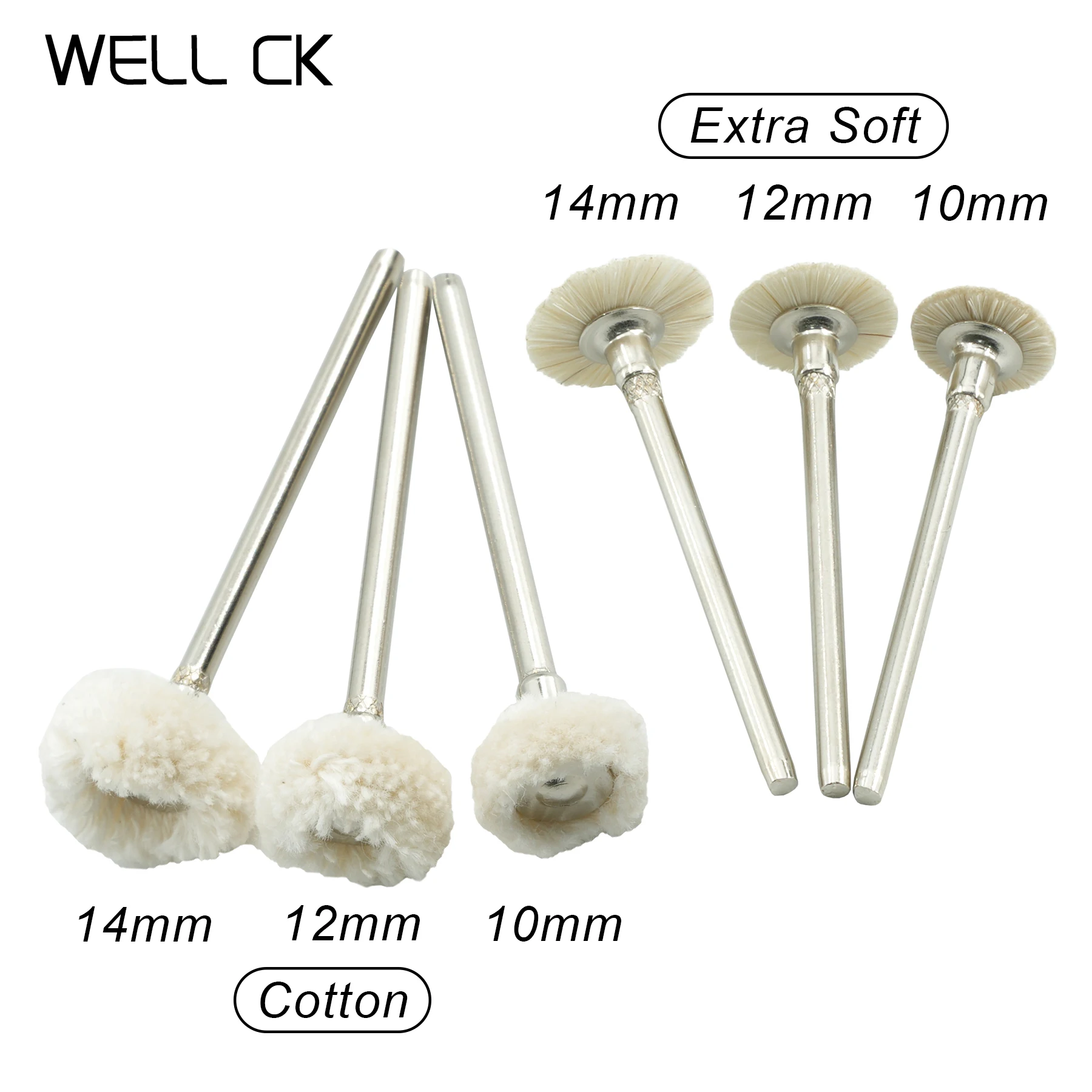 

10Pcs Well CK Dental Tools Laboratory Polishing Brush Wheel Buffs 10mm 12mm 14mm Rotary Low Speed HP Shank 2.35mm Dentist DIY