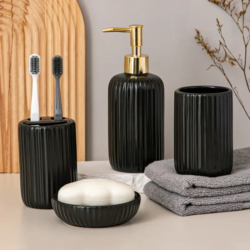 

400 мл Европейская керамическая полосатая бутылка для лосьона, чашка для зубной щетки, мыльница, шампунь для ванной комнаты, гель для душа, дезинфицирующее средство для рук, бутылка для хранения