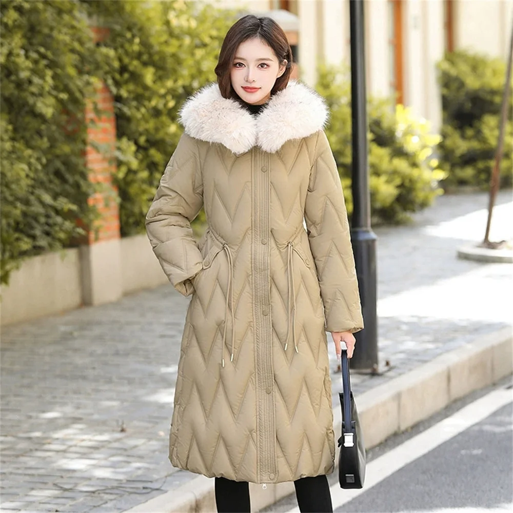 2025 신상 겨울 여성 파카 인조 털 칼라 후드 롱패딩 여성 다운 코튼 패딩 파카 아우터 여성 오버코트