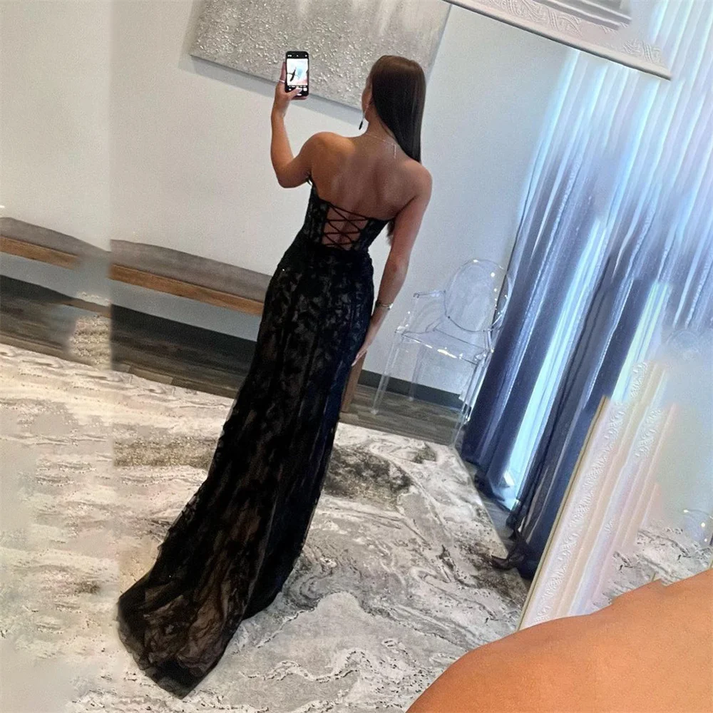 Lily Charming Mermaid Elegant Sexy Black Wedding Party Dress Celebrity Dresses Lace Long Special Occasion Dresses with Slit