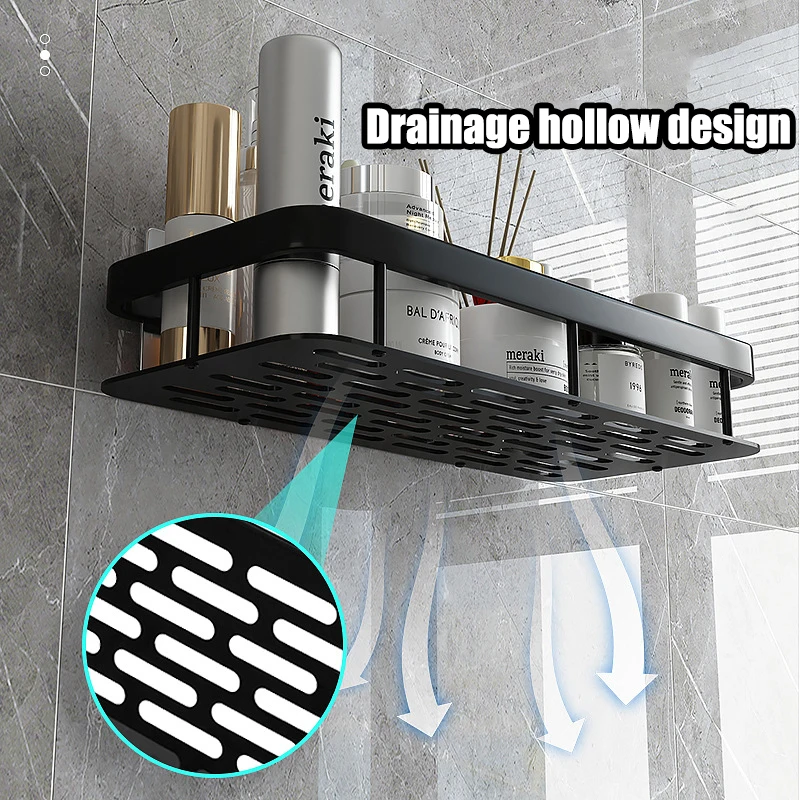 Kitchen Wall Mounted Corner Rectangular Rack Towel Rack Wall Shower Shampoo Rack Drilling-Free Rack Tripod