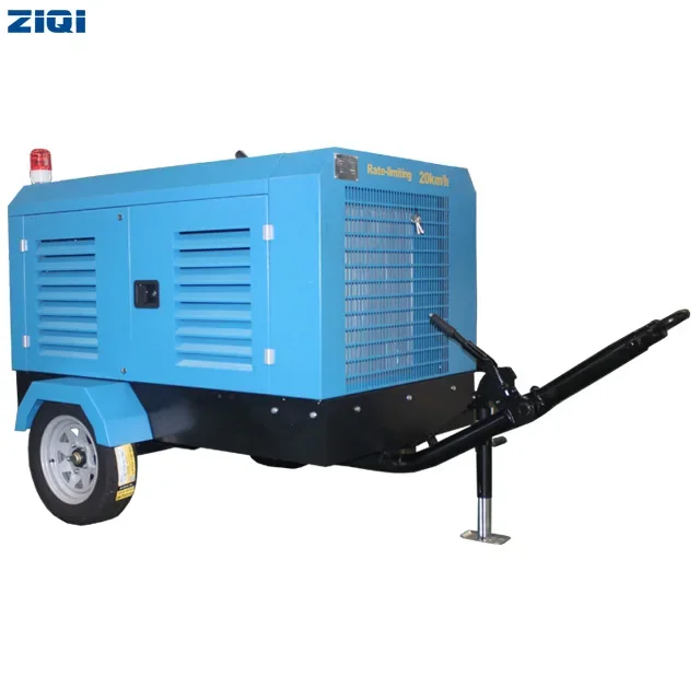 100cfm 8 Bar Diesel Mobile Small Mini Portable Oil Injected Screw Air Compressor On Chassis For Sandblasting Construction Work