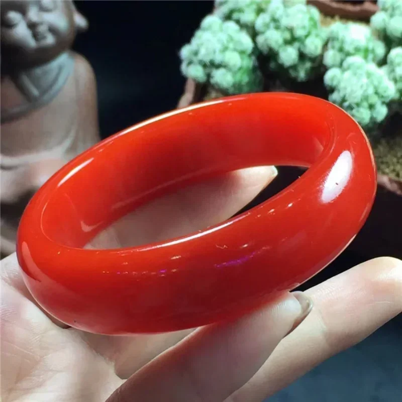 Natural Red Hand Carved Flat Strip Chicken Blood Jade Bracelet Fashion Boutique Jewelry Men and Women Wide Strip Bracelet Gift