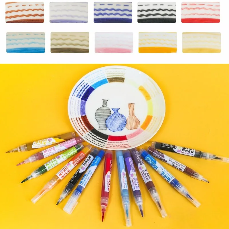 Underglaze Pottery Paint 10 Shades Water Color Ceramic Markers with 3 Liner Pens DIY Ceramic Art Painting Tools