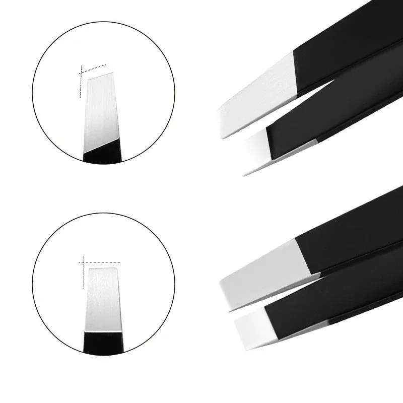 Stainless Steel Black Eyebrow Tweezer with Slant and Flat Point Beauty Tools for Eyelash Tweezer & Ingrown Hair Removal