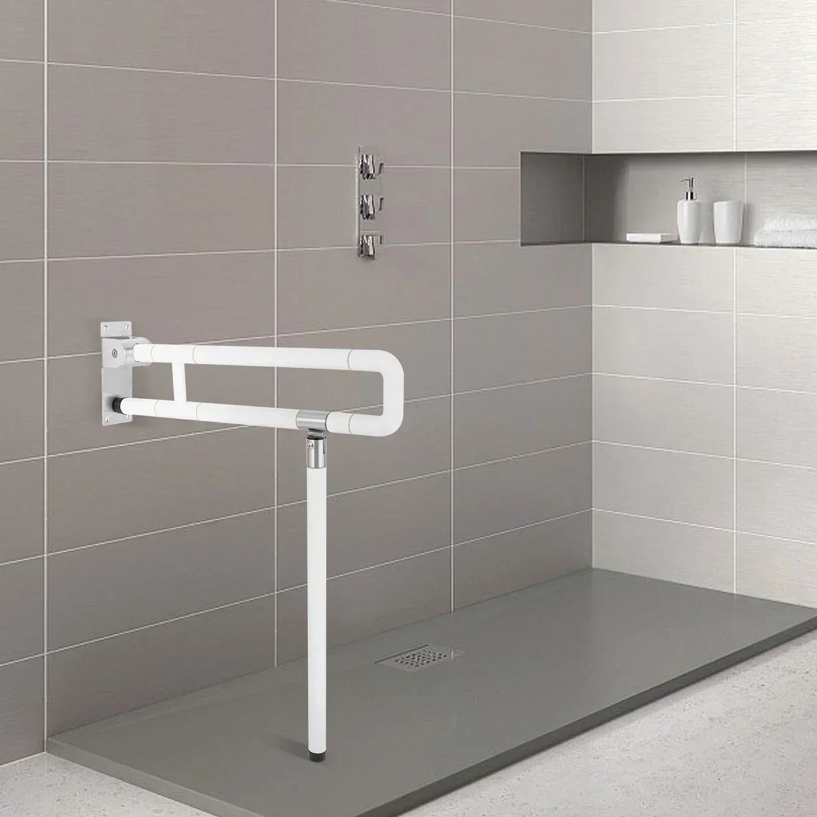 Trilho de suporte de vaso sanitário dobrável em forma de L com capacidade de carga de 100 kg de aço inoxidável ABS ajuda de segurança para idosos (branco, 70 cm de altura) ​