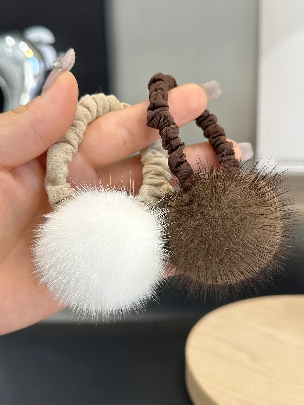 Hair Rope Real Mink Fur Ball Elastic Bands Woman Luxury Genuine Rubber Band Hair Ring Accessories Fur Fluffy Hair Ties Girls