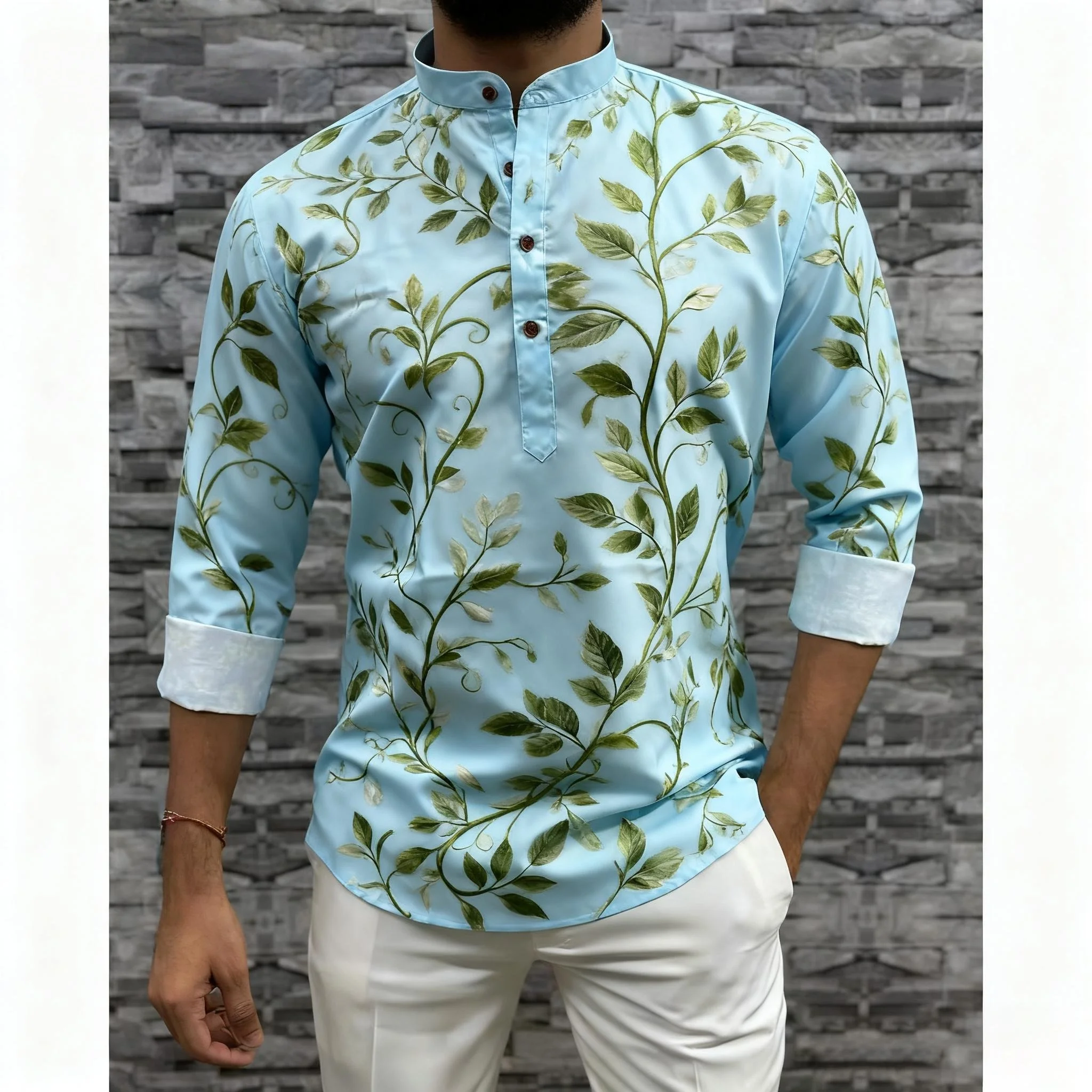 ملابس رجالية مسلمة طباعة عرقية ملابس زفاف على الطراز الوطني قمصان كلاسيكية بأكمام طويلة تقليدية Vetements Homme Musulman #4