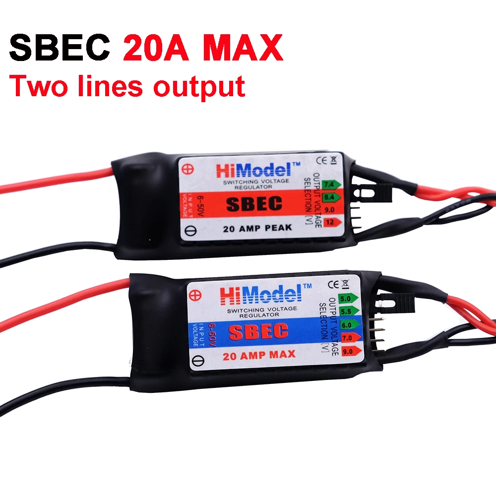 20A Schaltspannungsregler SBEC UBEC 2-12s Eingang Zwei Leitungen 5,0 V/7,4 V/8,4 V/9 V/12 V Ausgang für RC Flugzeug Auto Boot DIY Modell