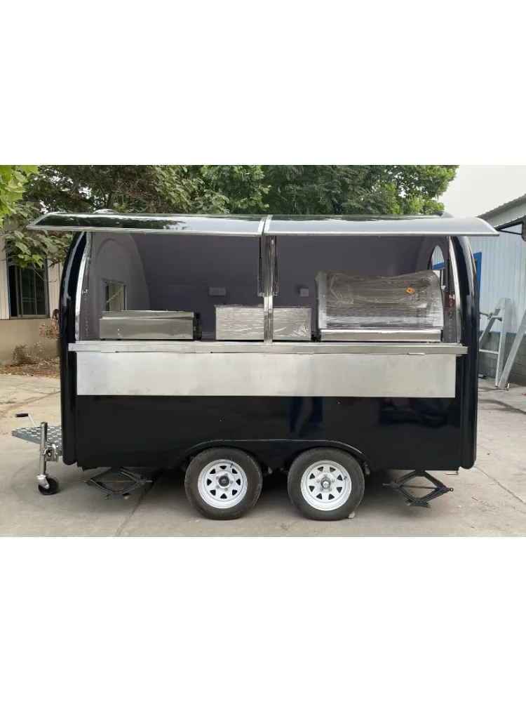 Small Food Trailer Black Snack Truck Mini Ice Cream Pizza Coffee Truck