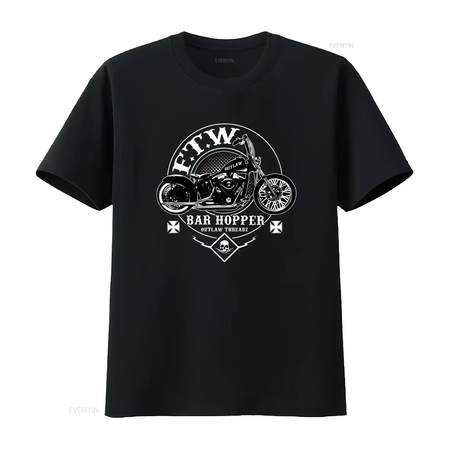 Outlaw Threadz Bar Hopper Skull Motorcycle Biker Rider FTW T Shirt MT163 Stylish  vintage Washed Unisex Top For Everyday Wear