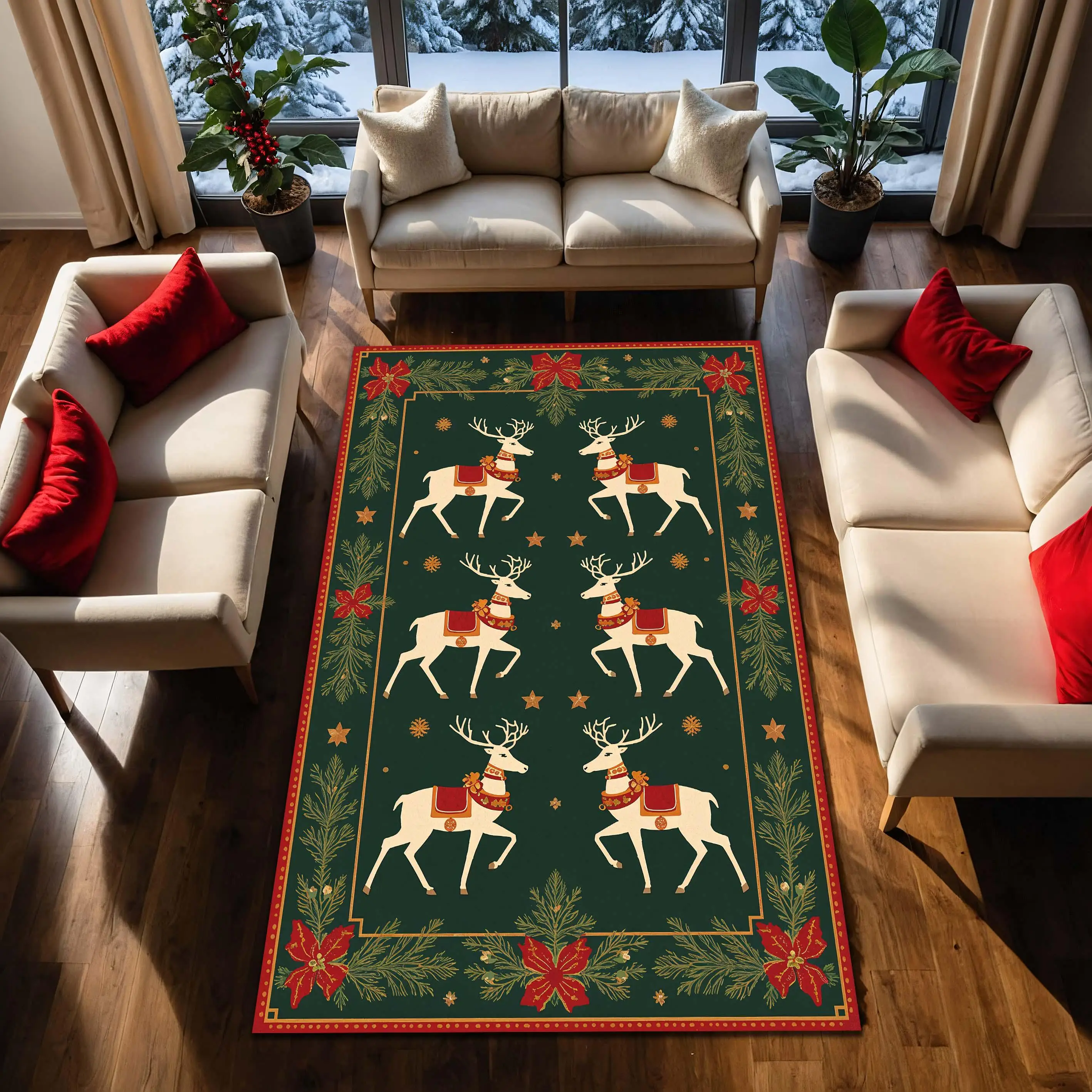 Christmas Gift Box Holly Pattern graphics carpet living room sofa front festive dining corner Non Slip floor mat Gift
