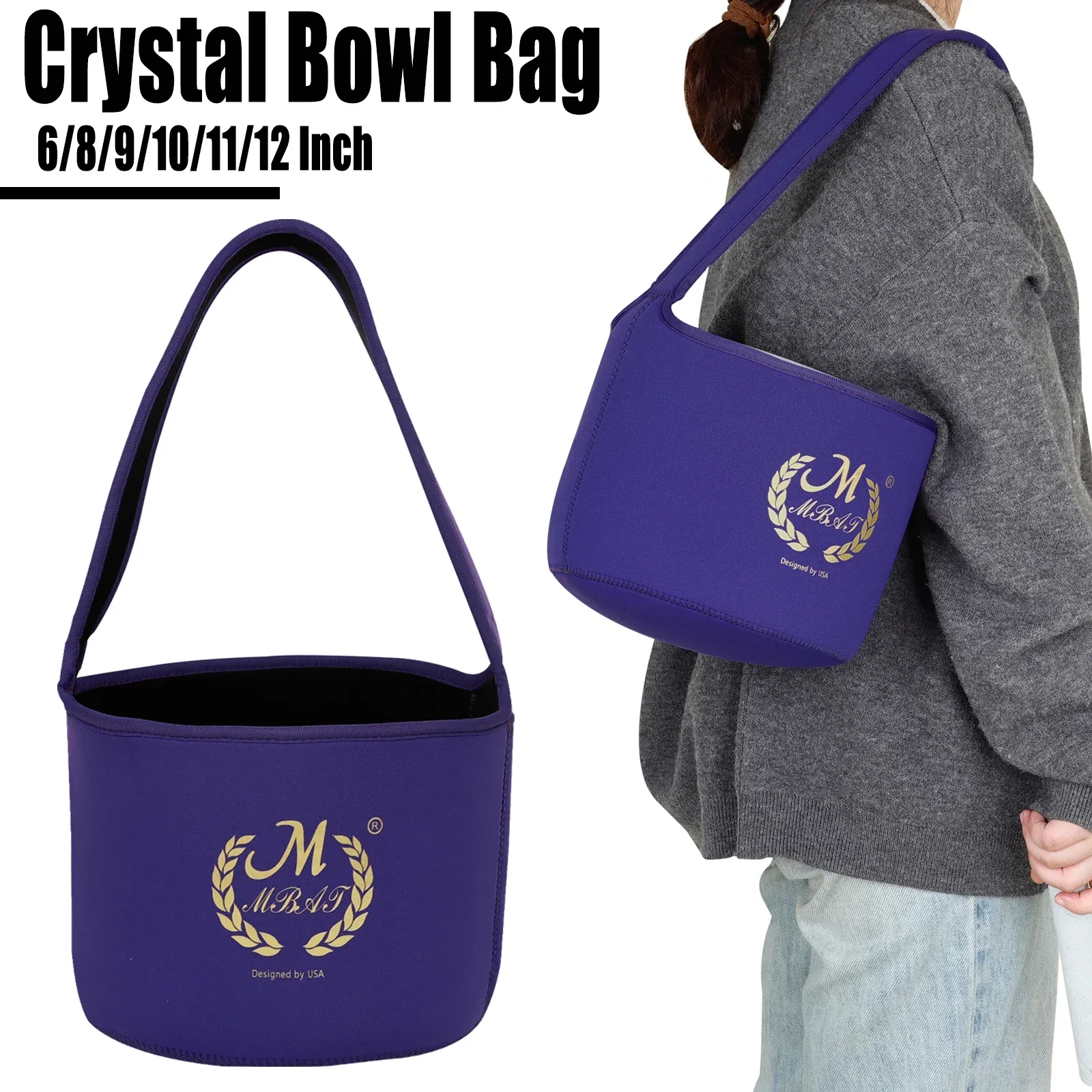 M MBAT Crystal Bowl Bag 6/8/10/11/12 Inch Purple Handbag Storage Bag Singing Bowl Professional Percussion Instrument Accessory