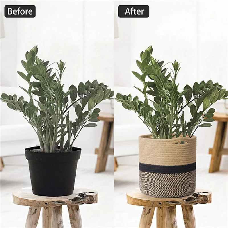 

A77I 2X Storage Bins Cube Organizer Baskets, Plant Pot Cover Woven Planter Basket Laundry Basket With Handles Modern Decor