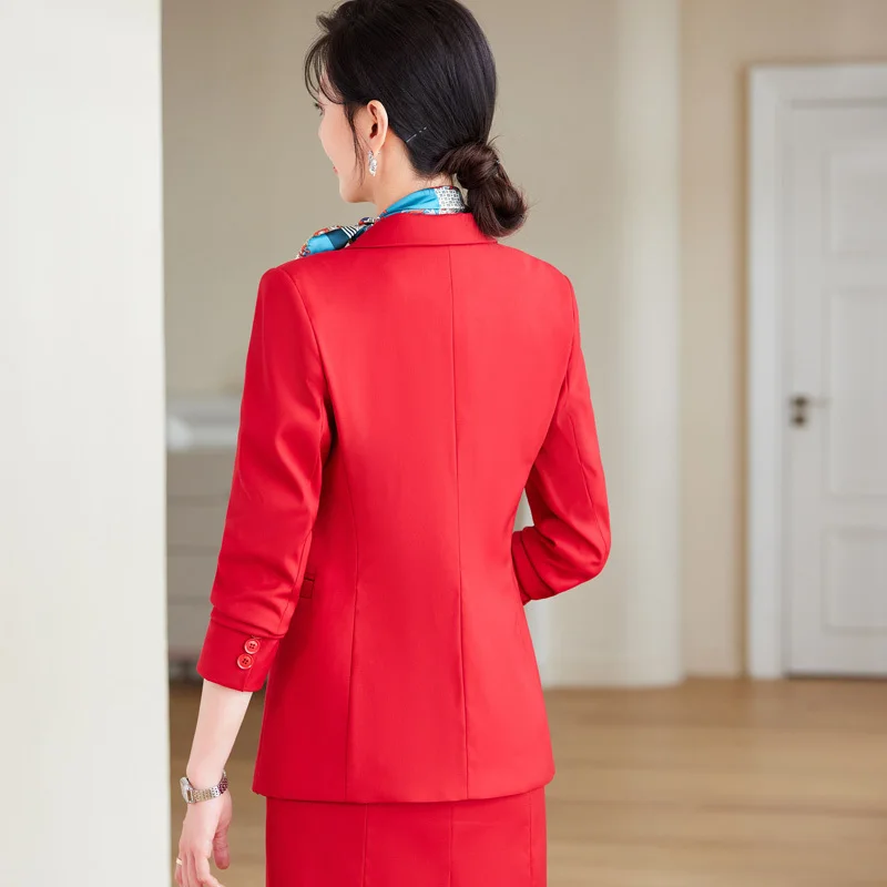 Blazers formales de tela de alta calidad para mujer, ropa de trabajo de oficina de negocios con Blazers y vestido, conjunto de trajes de estilo profesional OL