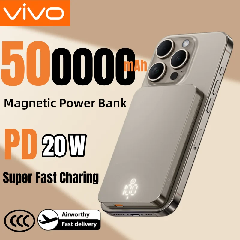VIVO 500000mAh Magnetic Power Bank 25W Wireless Fast Charger Portable Large Capacity for Magsafe Powerbank for iPhone Xiaomi