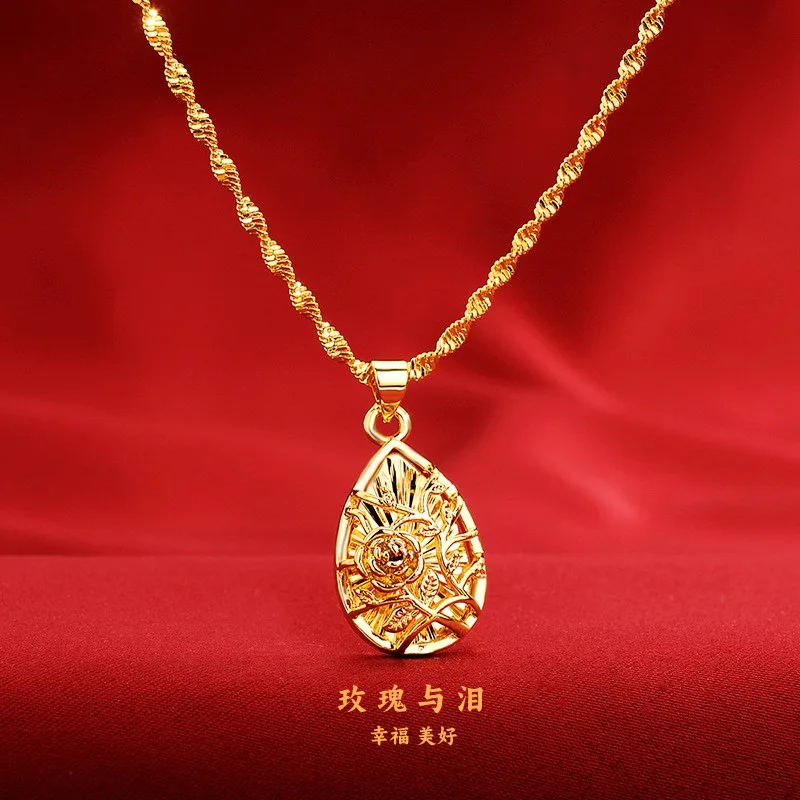 

24K Gold Rose Pendant Necklace for Men and Women - Trendy, Non-Fading Jewelry Gift for Valentine's Day or Birthday