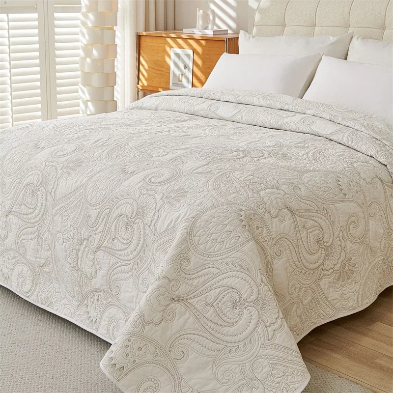 Embroidered Cotton Quilt Bed Cover Quilted Bedspread on the Bed Linen Blanket Nordic Coverlet Padding Comforter Mattress Topper